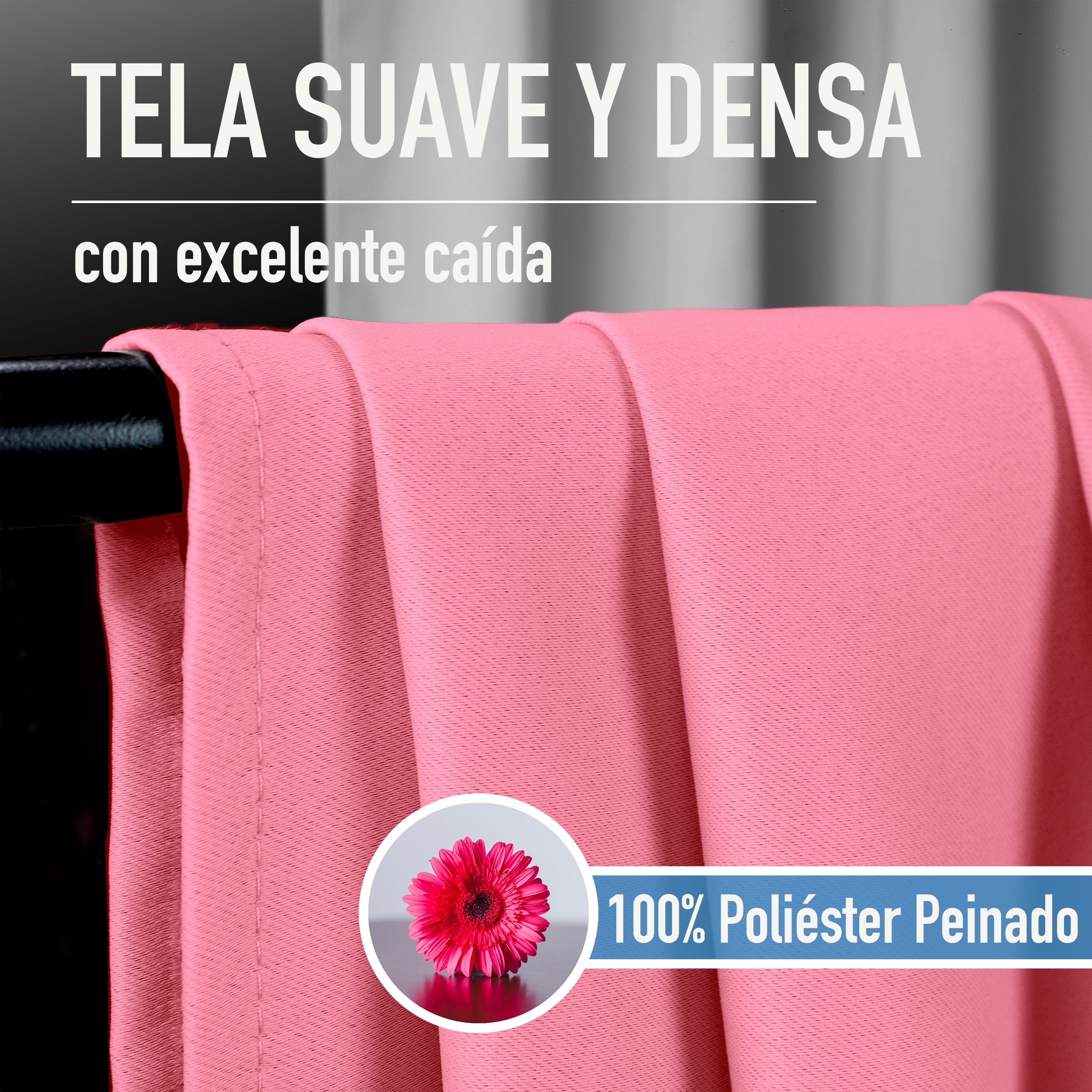 Cortinas Blackout Rosa Térmico Largas Lisa Opaca 95% Bloqueo Luz .