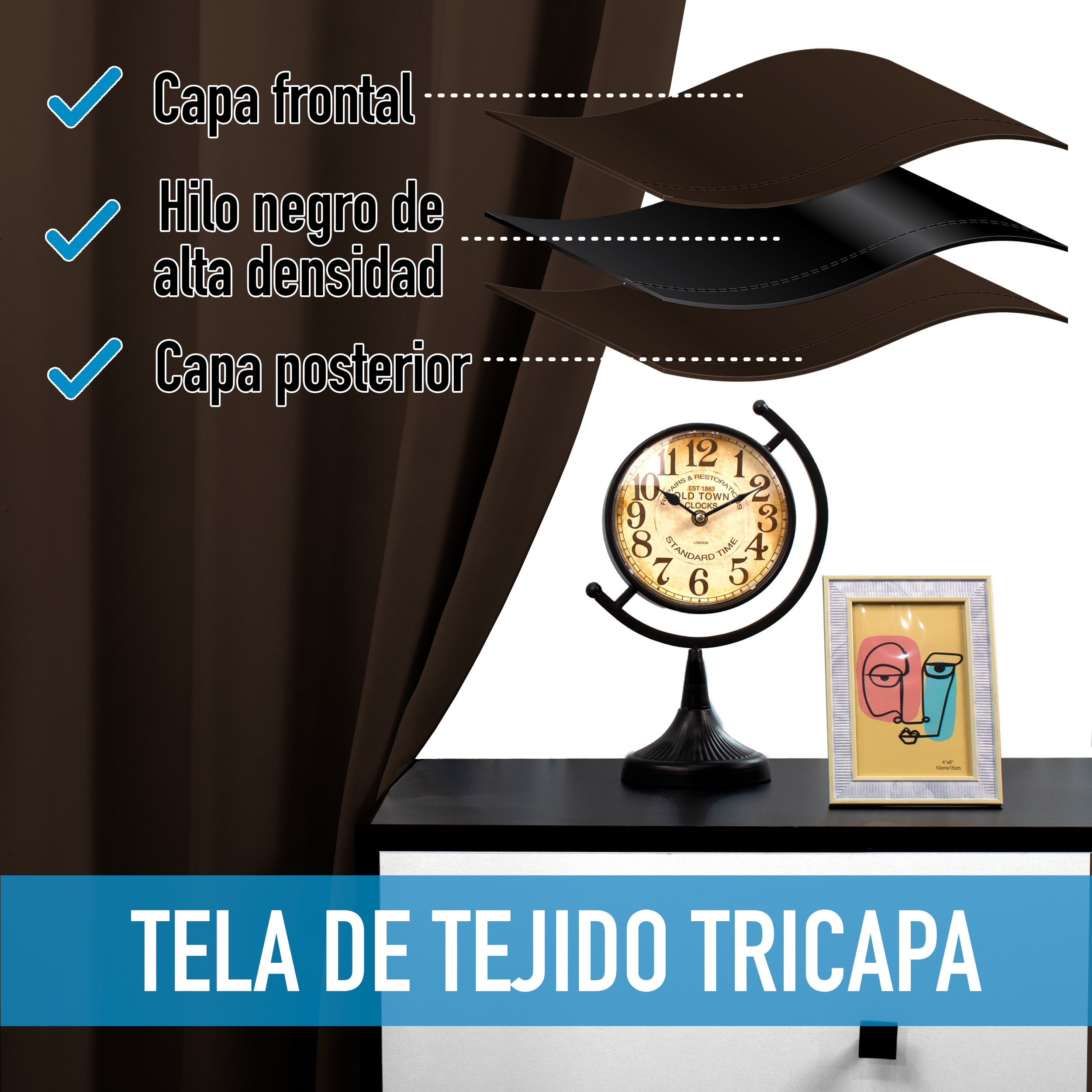 Cortinas Blackout Café Térmico Largas Lisa Opaca 95% Bloqueo Luz .