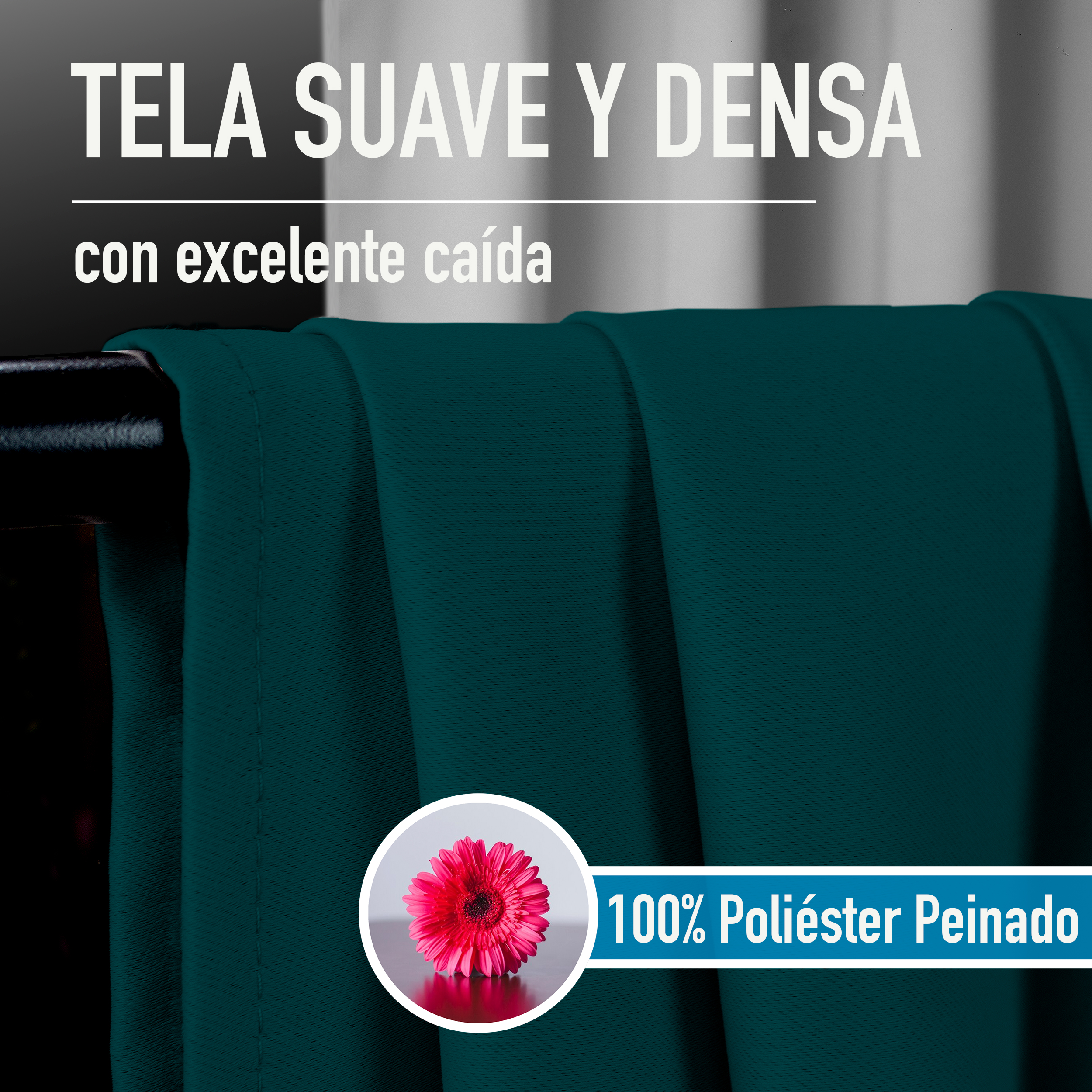 Cortinas Blackout Turquesa Térmico Largas Lisa Opaca 95% Bloqueo Luz.