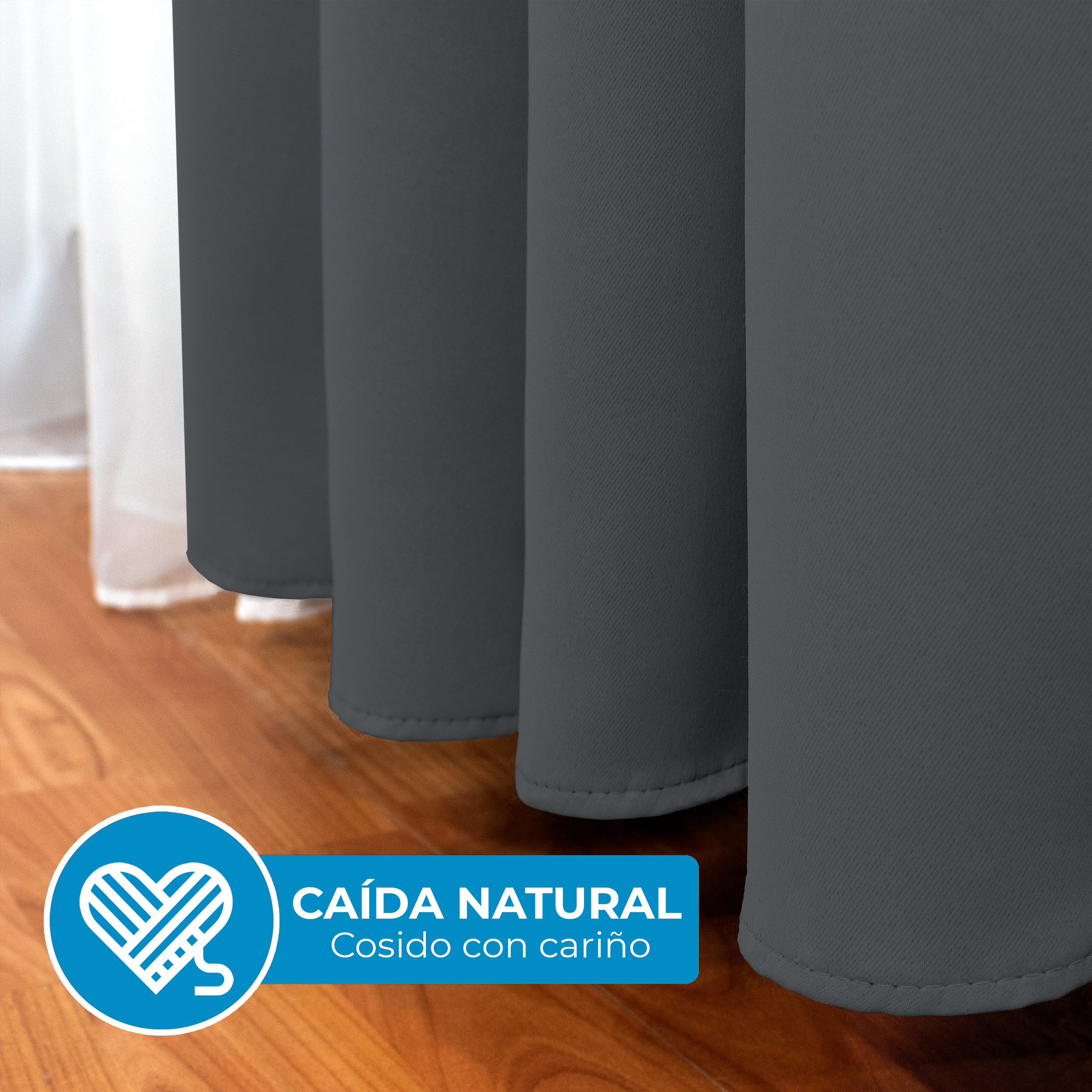 Cortinas Blackout Gris-Oxford Térmico Largas Lisa Opaca 95% Bloqueo Luz .