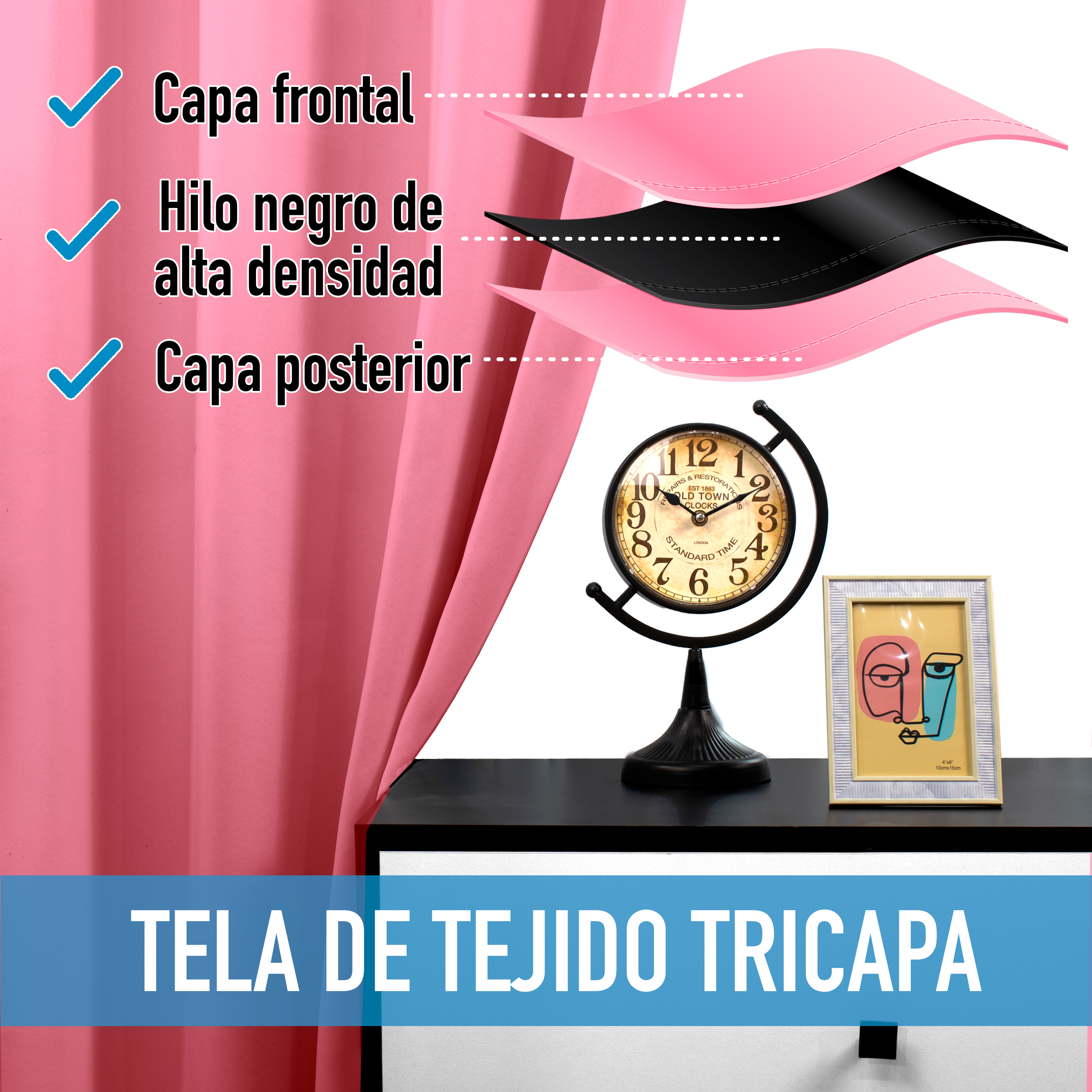 Cortinas Blackout Rosa Térmico Largas Lisa Opaca 95% Bloqueo Luz .