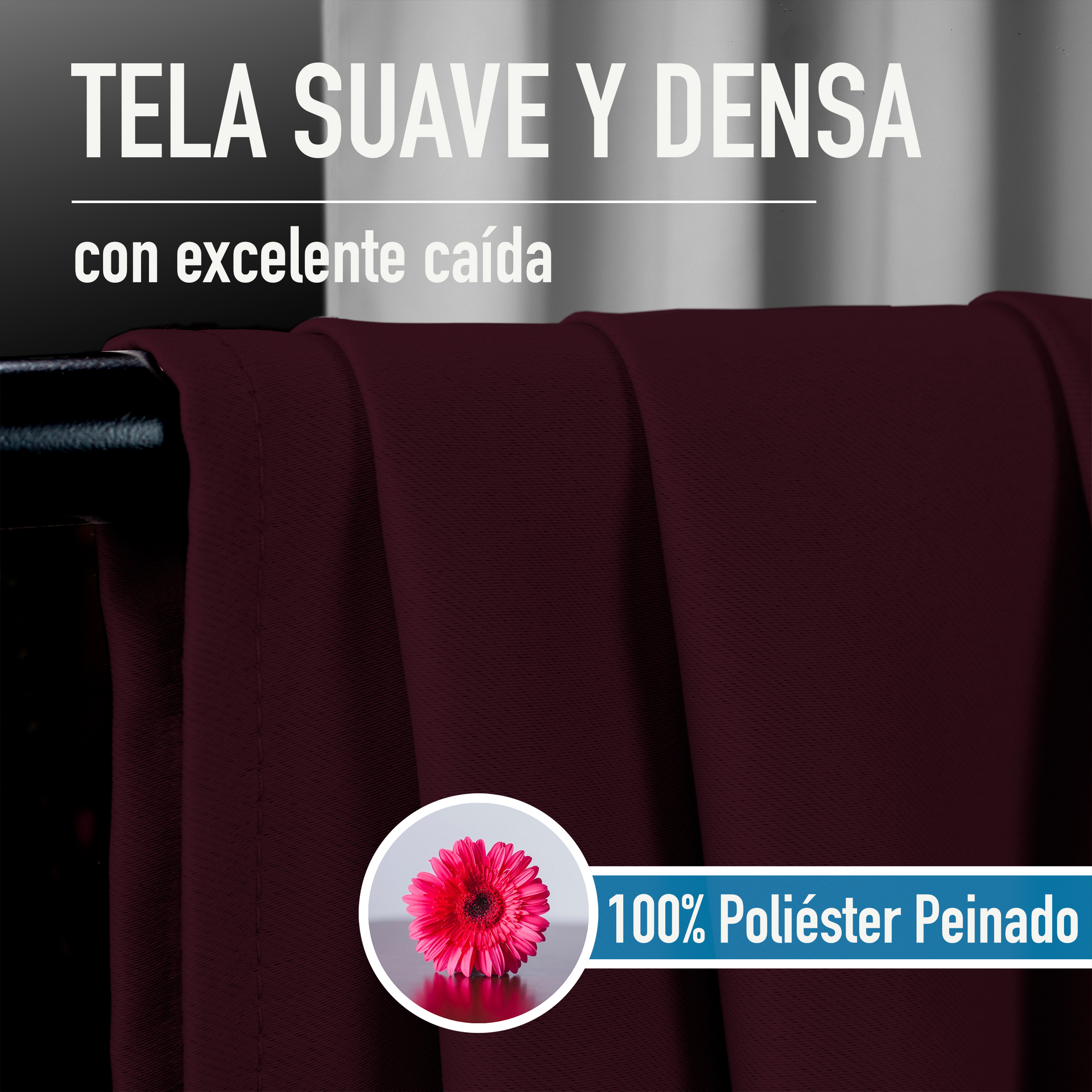 Cortinas Blackout Guinda Térmico Largas Lisa Opaca 95% Bloqueo Luz .