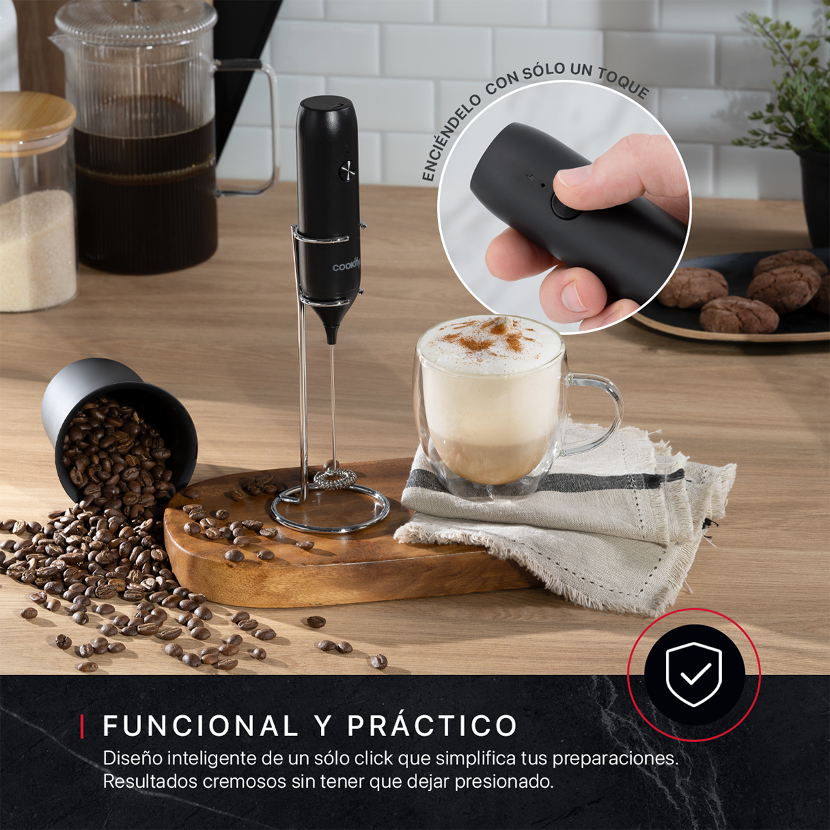 Batidor Espumador de Leche Eléctrico Recargable para Café Cookify.