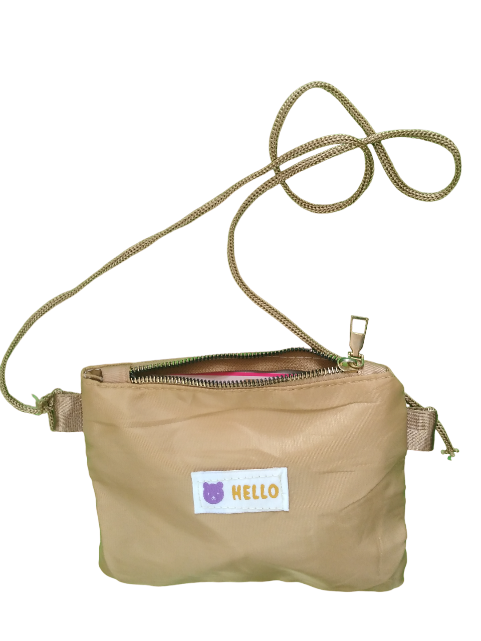 Bulto Bolso Pequeño Infantil Color Dorado Claro Para Niñas Diseño Hello Oso 