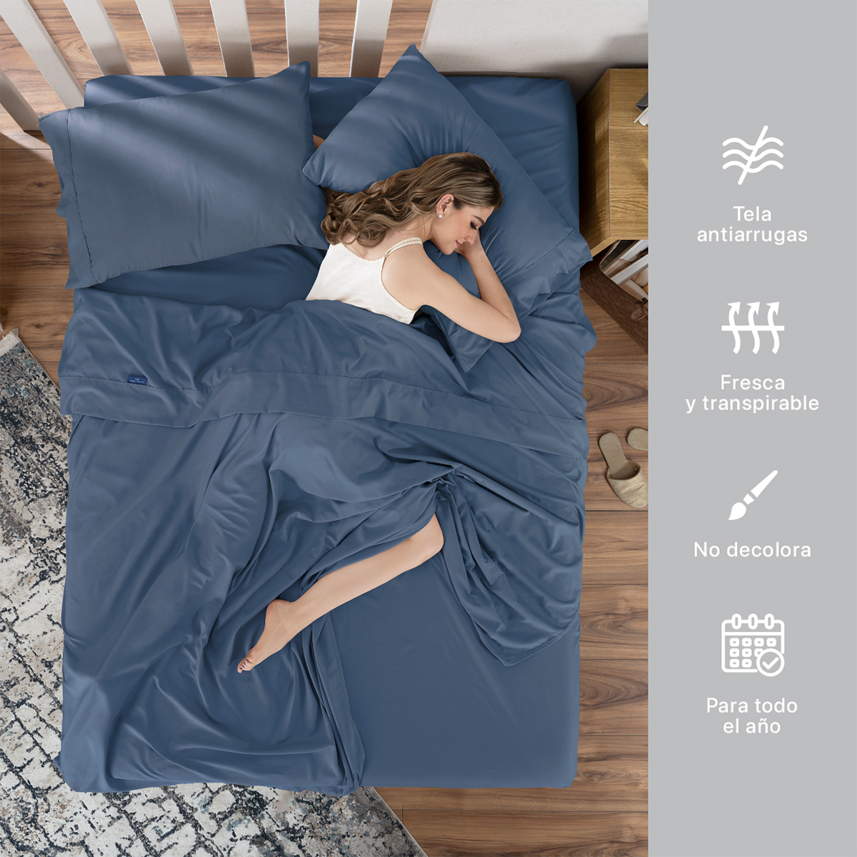 Juego de Sábanas Microfibra Individual Azul Marino REAL TEXTIL.
