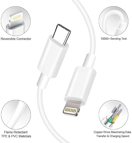 Cargador rápido para iPhone [certificado Apple MFi] Cable tipo C a Lightning de 1m, de 20 W compatible con iPhone 14/13/12//11/X y iPad