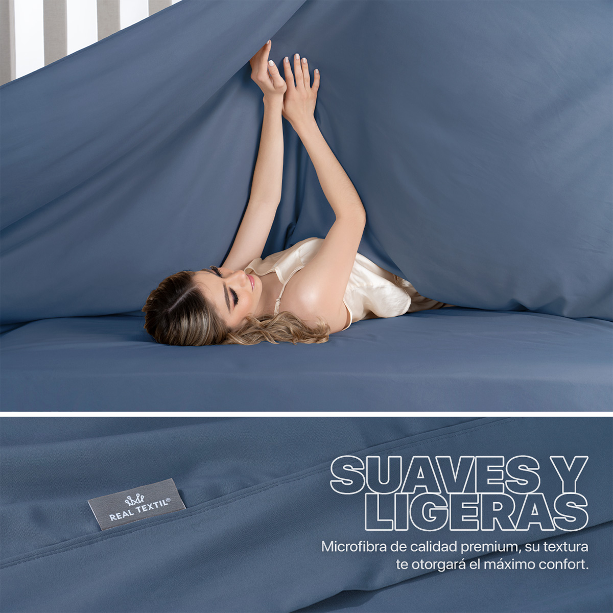 Juego de Sábanas Microfibra King Size Azul Marino REAL TEXTIL.