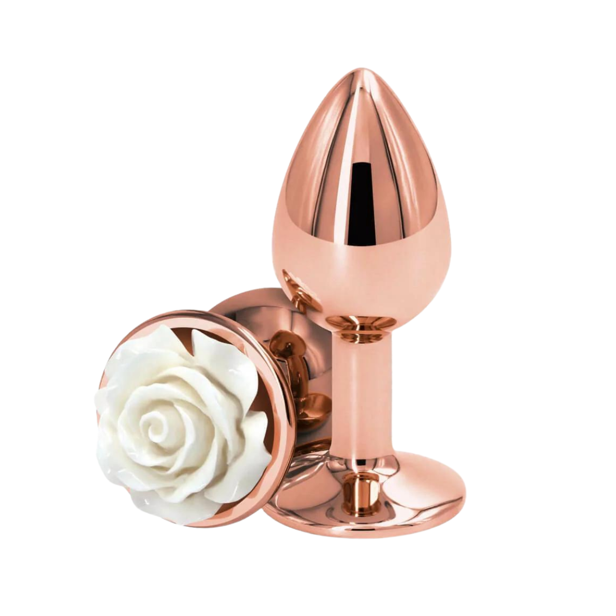 Plug Anal Oro Rosa De Aluminio Suave Con Diseño De Rosa Blanca