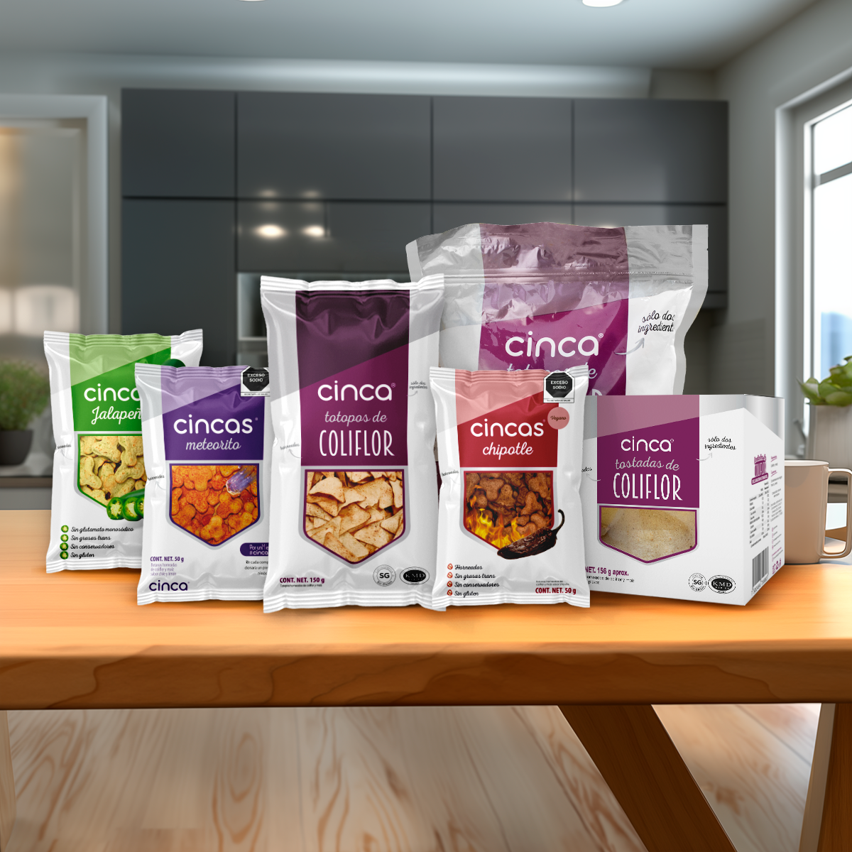 CINCA Botana Horneada de Coliflor y Maíz Saludable Sin Conservadores, Sin Grasas Trans, Sin Gluten, Vegano, Sabor Jalapeño, 3 Paquetes de 50g.
