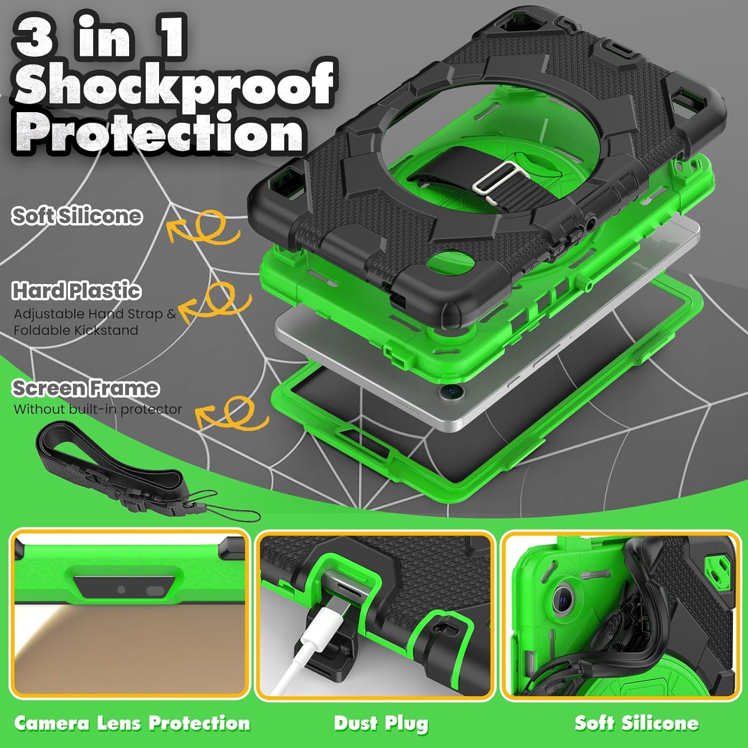 Funda De Uso Rudo Para Tablet Samsung Galaxy Tab A9 Plus 11" (2023) SM-X210/SM-216/SM-X218 Negro/Verde