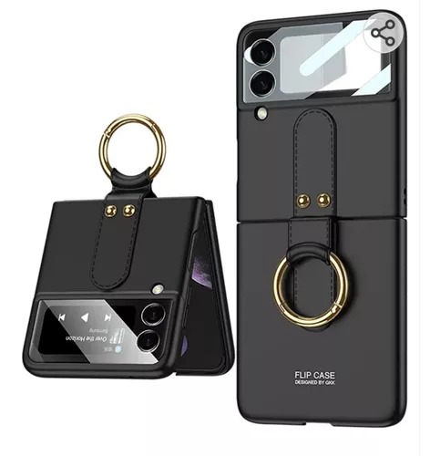 Funda Case Compatible Samsung Z Flip 4 Plegable Con Anillo Negra.
