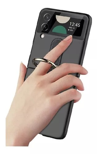 Funda Case Compatible Samsung Z Flip 4 Plegable Con Anillo Negra.