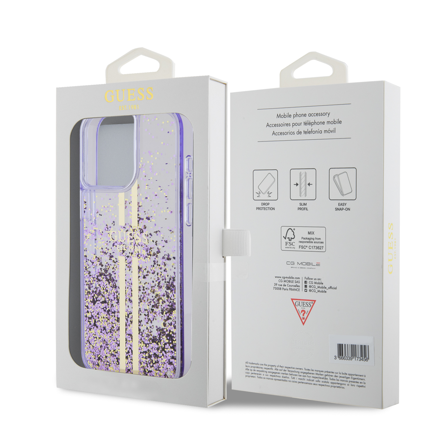 Funda Guess de TPU Brillos para iPhone 15 Pro Max Morado 