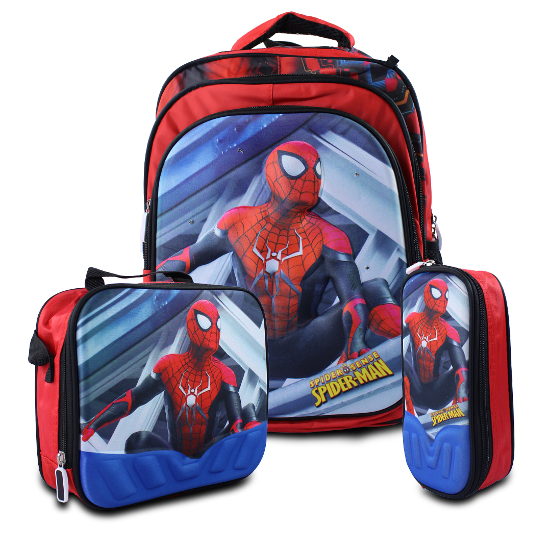Kit Escolar Mochila Lonchera Y Lapicera De Spider Man Para Niños