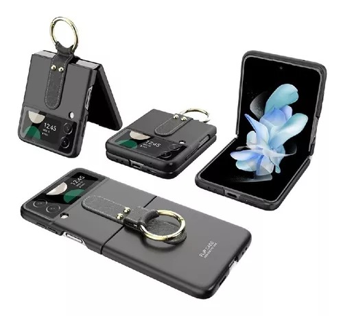 Funda Case Compatible Samsung Z Flip 4 Plegable Con Anillo Negra.