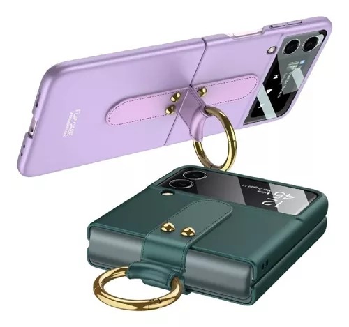 Funda Case Compatible Samsung Z Flip 4 Plegable Con Anillo Negra.