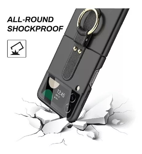 Funda Case Compatible Samsung Z Flip 4 Plegable Con Anillo Negra.