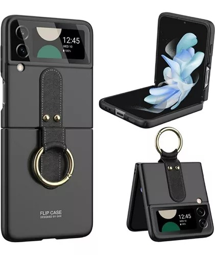 Funda Case Compatible Samsung Z Flip 4 Plegable Con Anillo Negra.