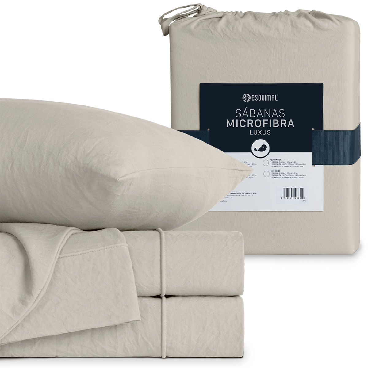 Juego de Sábanas Microfibra Ultra Suave con Acabado Prelavado Individual Beige ESQUIMAL