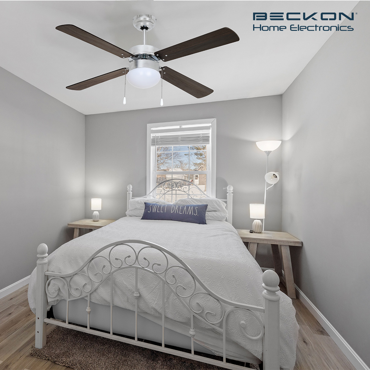Ventilador de techo moderno de 42 pulgadas 107cm 4 aspas acabado tipo madera Beckon.
