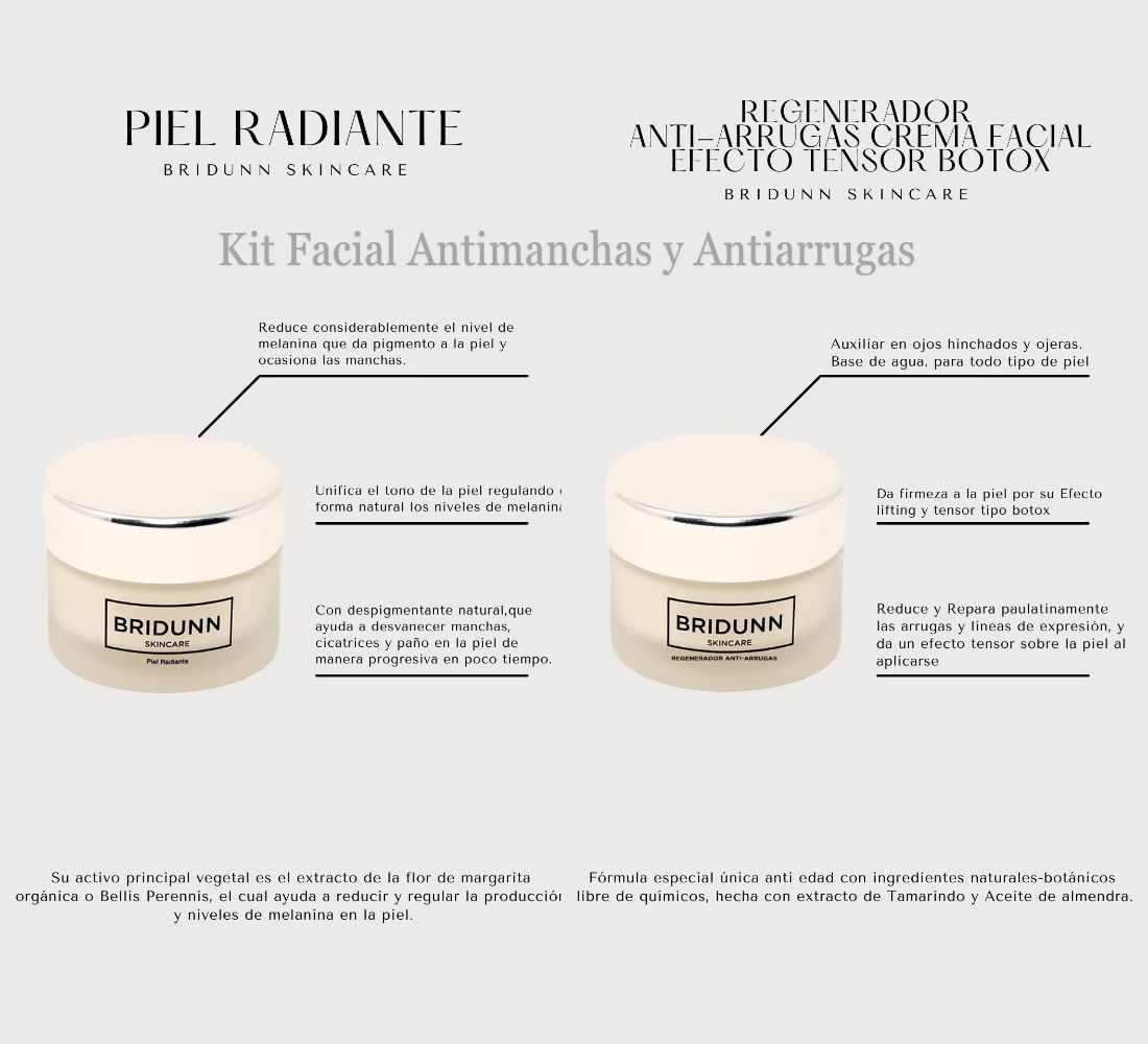 Pack Belleza Facial, Antimanchas + Antiarrugas, Suero Despigmentante Facial Aclarante Quita Manchas Piel Y Crema Facial Para Eliminar Arrugas Efecto Lifting. Kit Tratamiento Reparador 2 pza