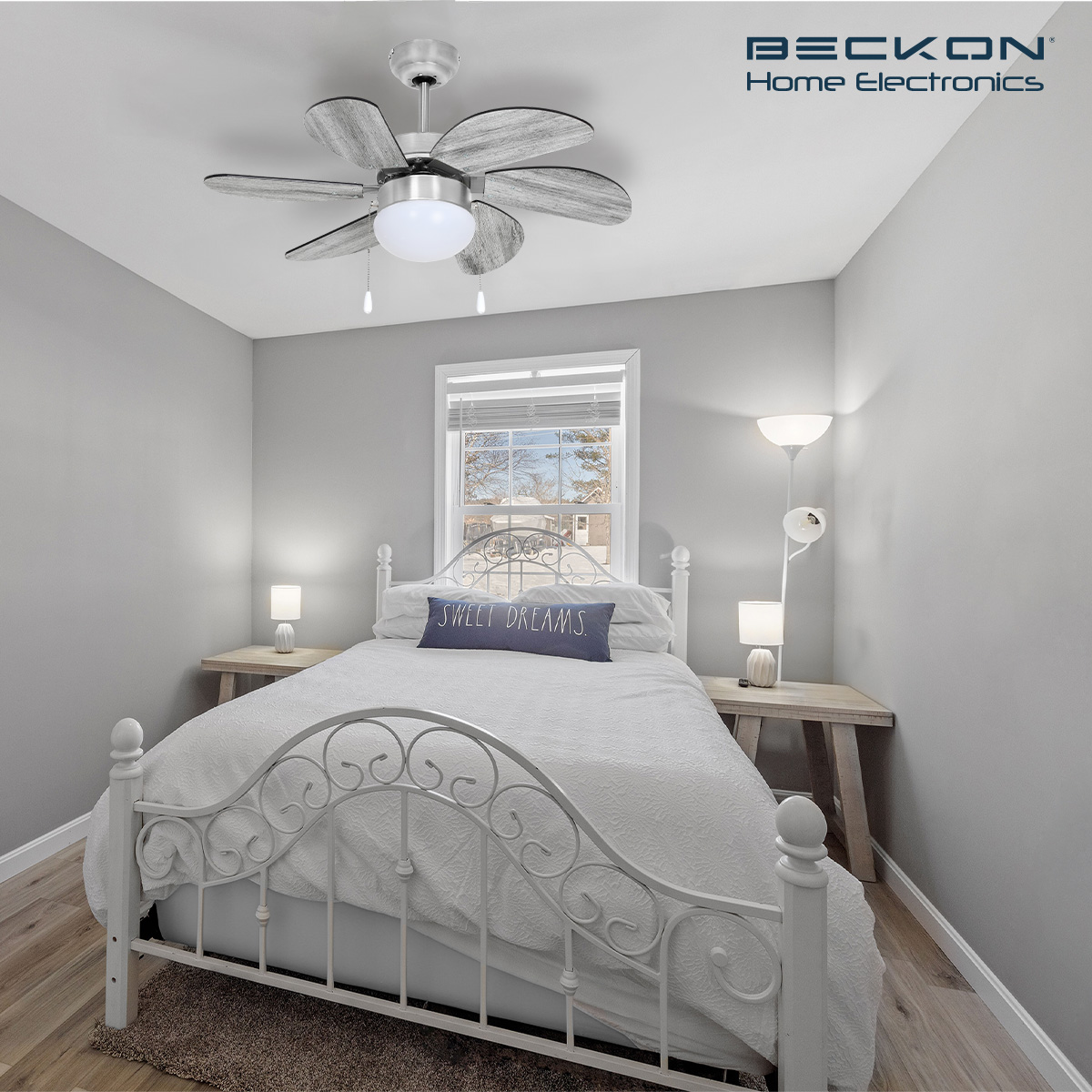 Ventilador de techo moderno de 30 pulgadas 78cm 6 aspas acabado tipo madera Mina gris Beckon.