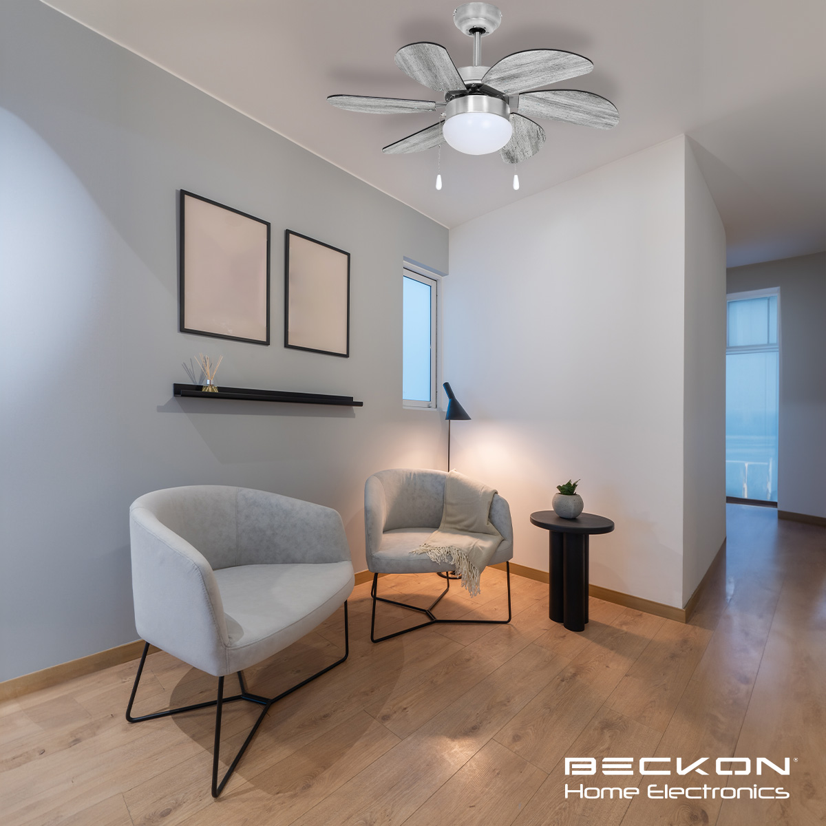 Ventilador de techo moderno de 30 pulgadas 78cm 6 aspas acabado tipo madera Mina gris Beckon.