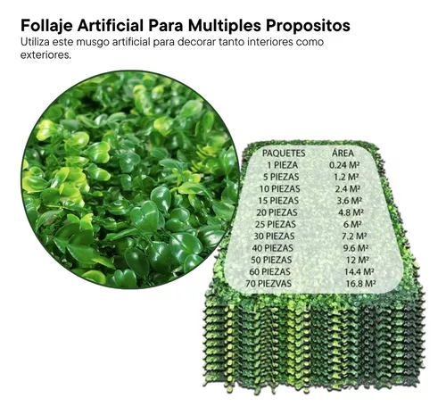 Muro Verde Follaje Artificial Sintético 60x40cm 10 Pz