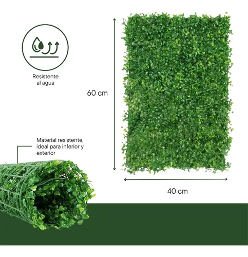 Muro Verde Follaje Artificial Sintético 60x40cm 10 Pz