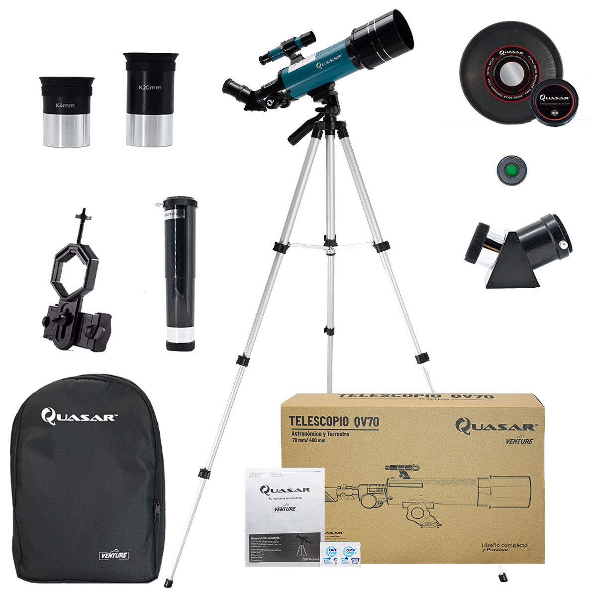 Telescopio Quasar Venture QV70 120x Con Adaptador Smartphone Verde