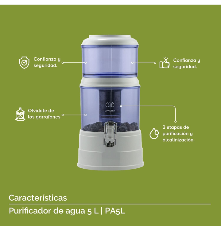 Dispensador purificador de agua 5 litros 3 etapas purificación despachador magnético 