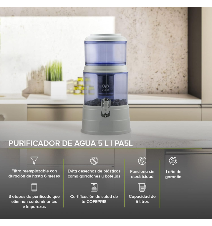 Dispensador purificador de agua 5 litros 3 etapas purificación despachador magnético 