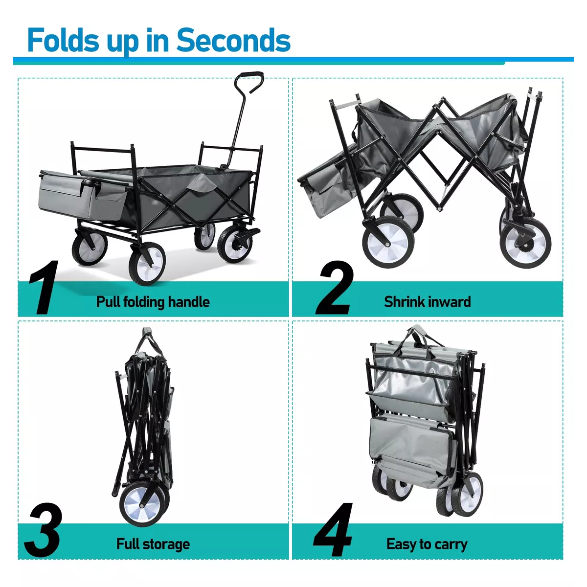 Carrito Vagón Plegable Techo Multiuso Camping Marco De Carga Gris