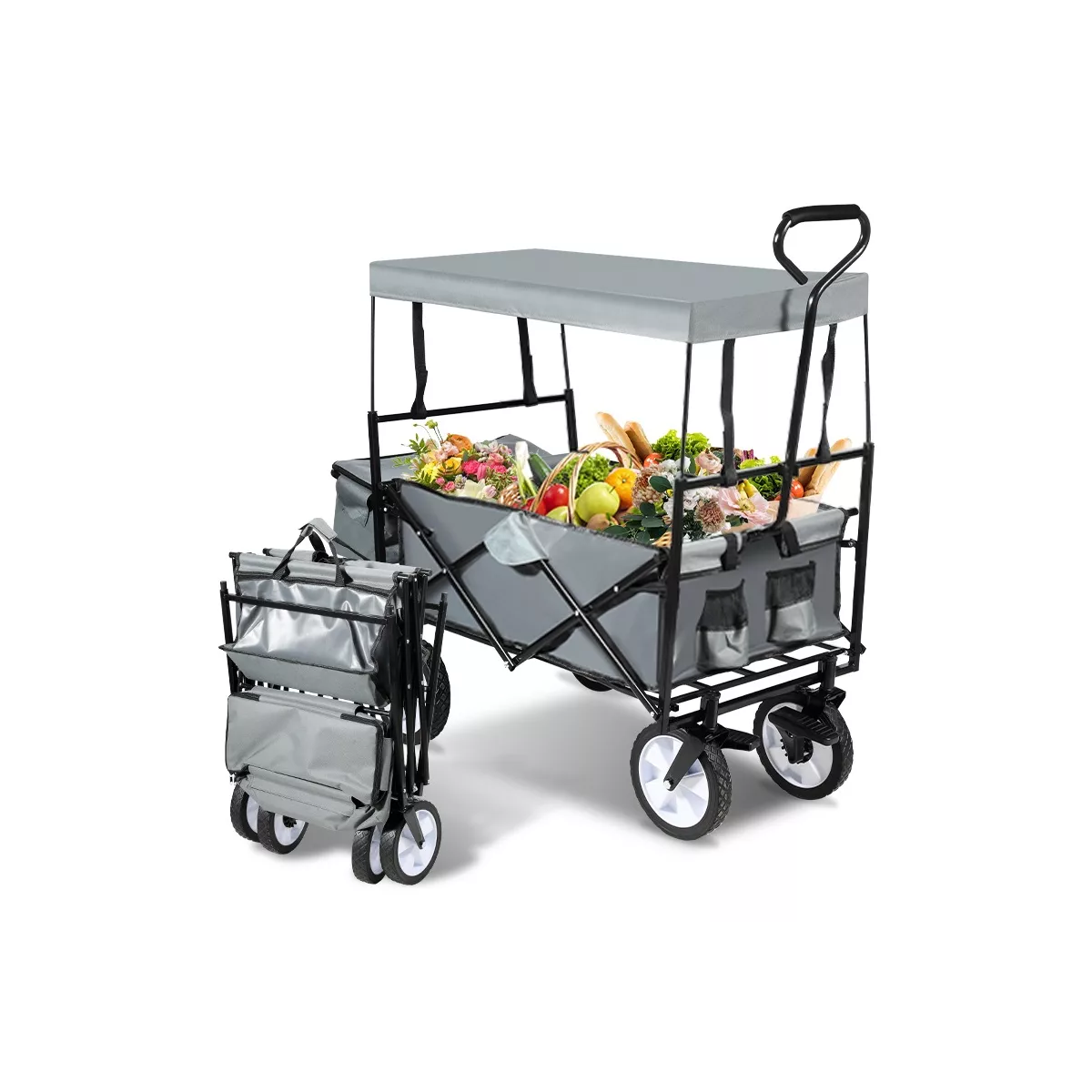 Carrito Vagón Plegable Techo Multiuso Camping Marco De Carga Gris
