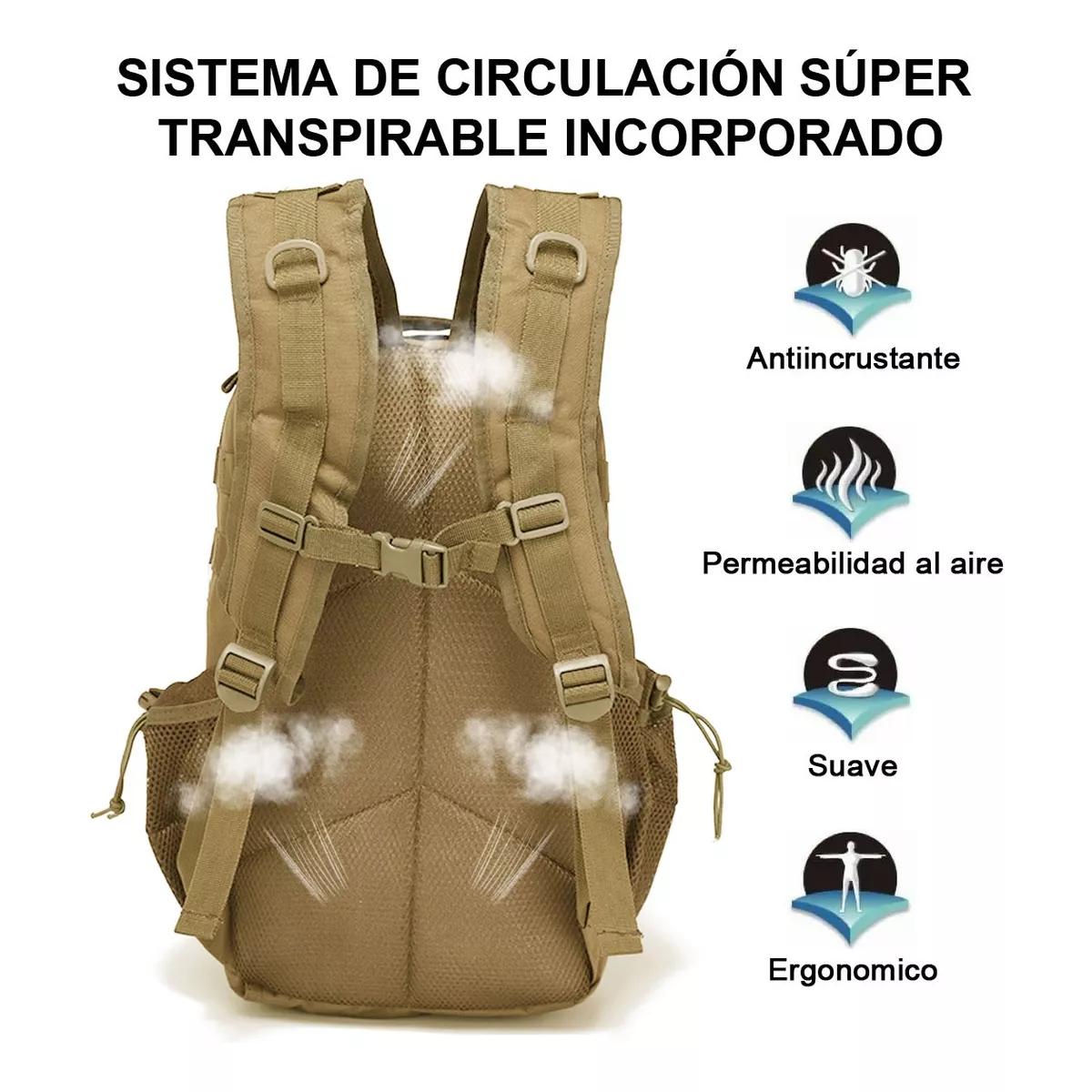 Mochila Táctica Militar De Cámping Exterior Impermeable 45l Caqui