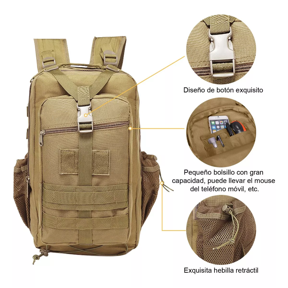 Mochila Táctica Militar De Cámping Exterior Impermeable 45l Caqui