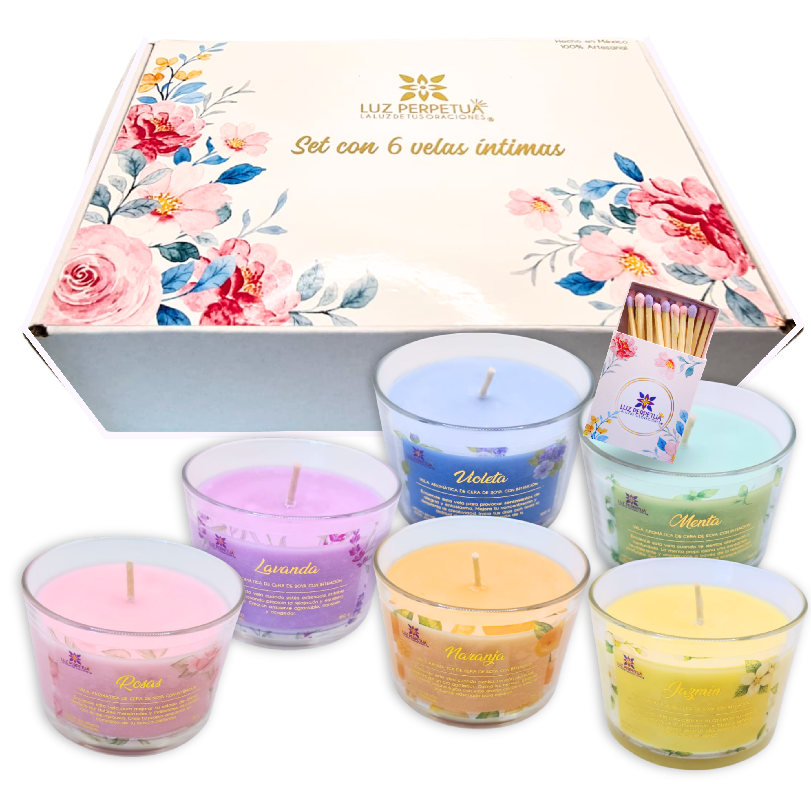 Set de 6 Velas Aromáticas. Estuche Premium de Velas Artesanales. Juego de Velas de Cera de Soya