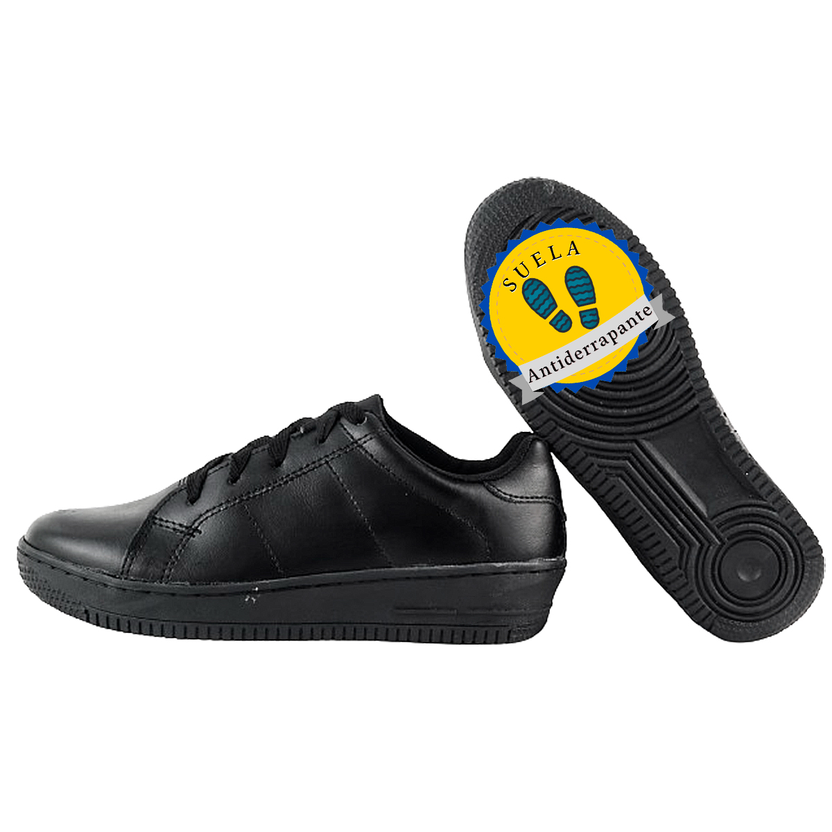 Tenis Deportivos Escolares 100% piel cosidos negro 1250-n