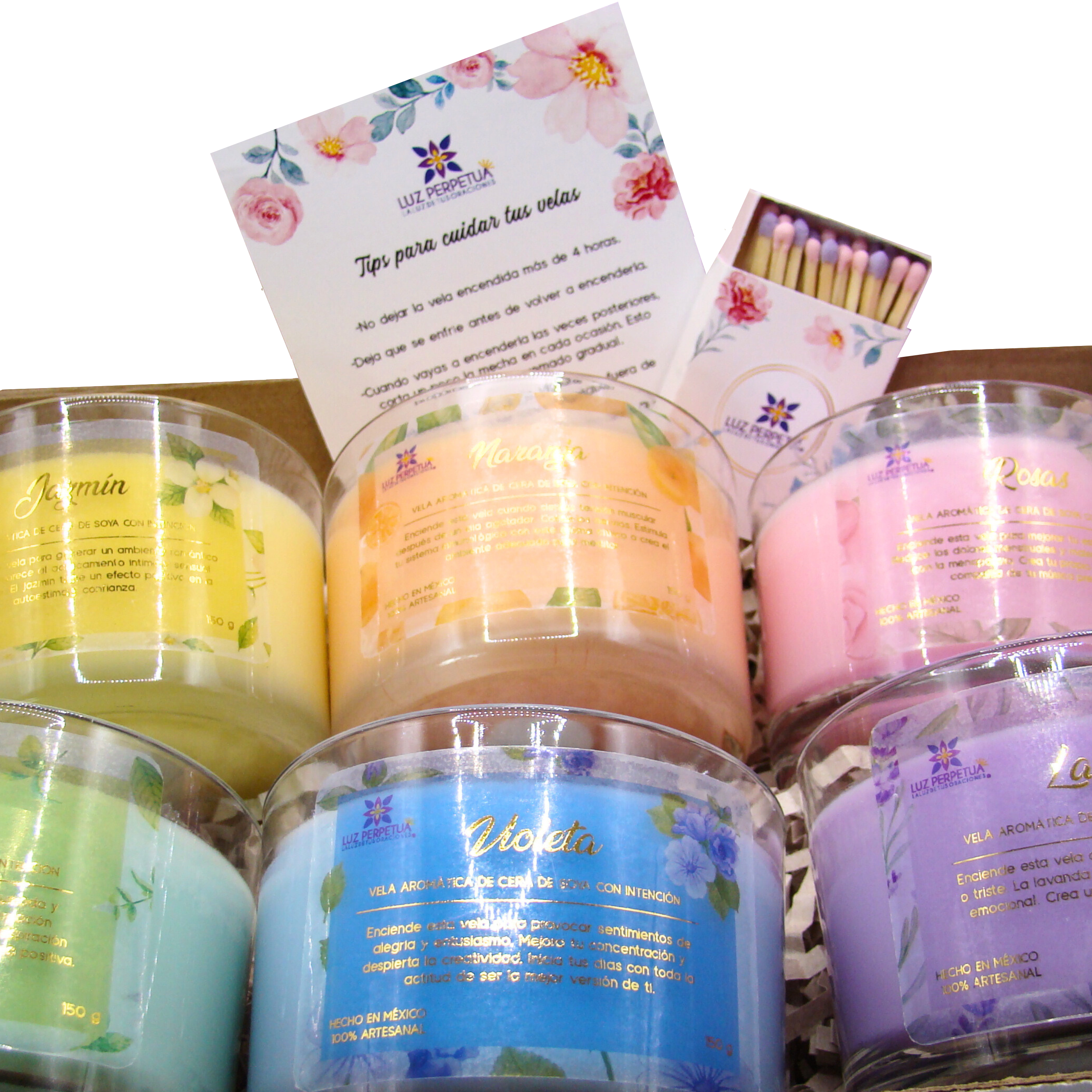 Set de 6 Velas Aromáticas. Estuche Premium de Velas Artesanales. Juego de Velas de Cera de Soya