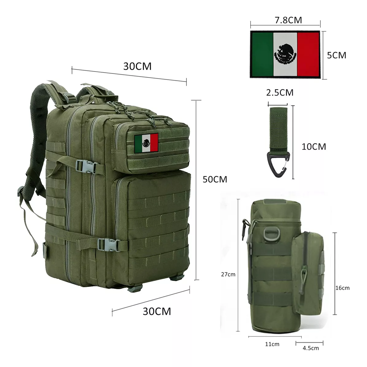 Mochila Táctica Para Exteriores De 45 L Verde Musgo Con Accesorios