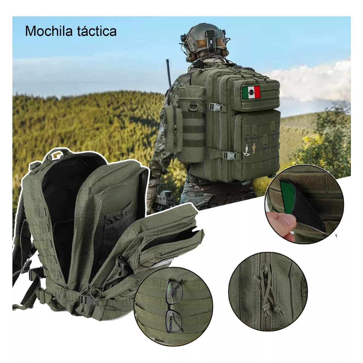 Mochila Táctica Para Exteriores De 45 L Verde Musgo Con Accesorios