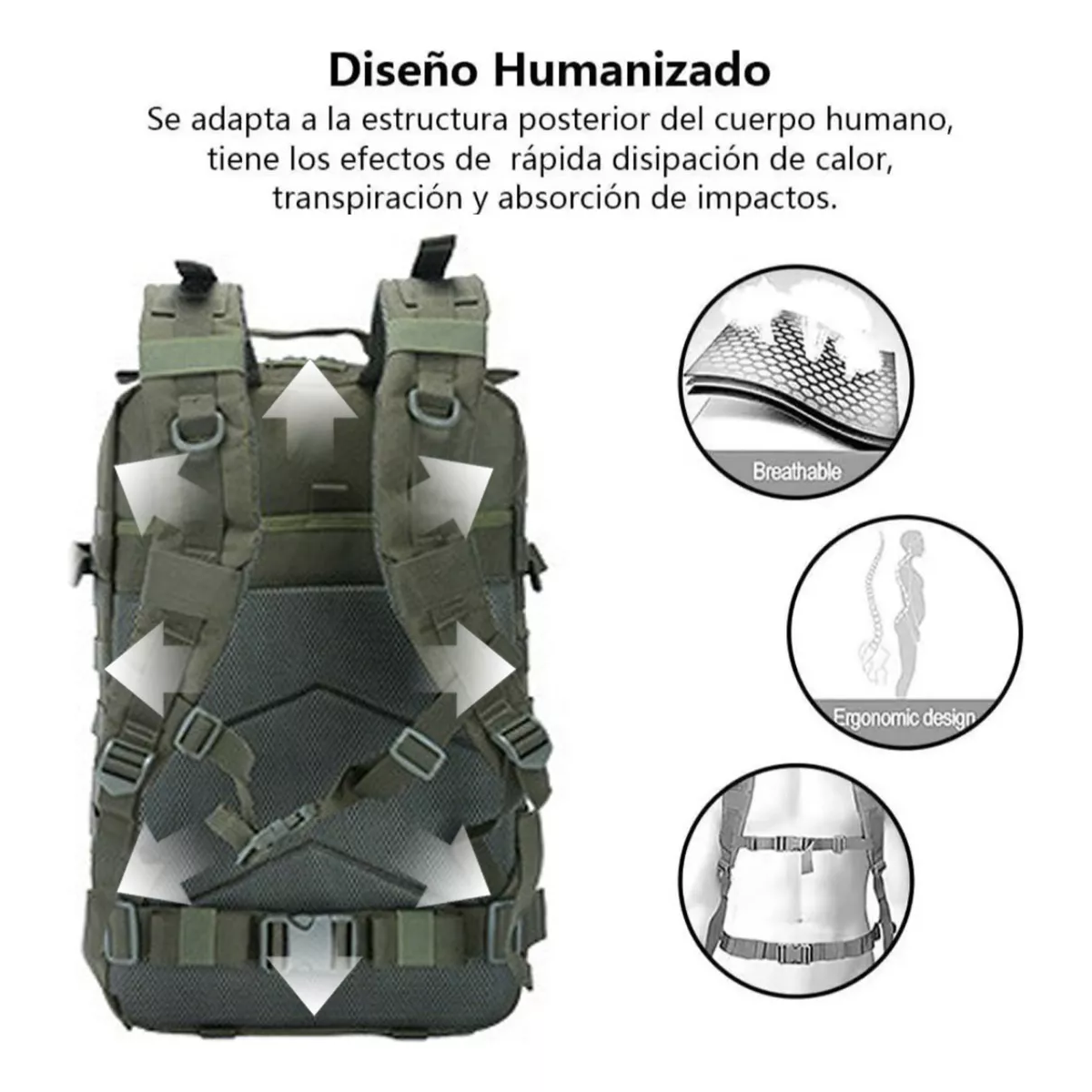 Mochila Táctica Para Exteriores De 45 L Verde Musgo Con Accesorios