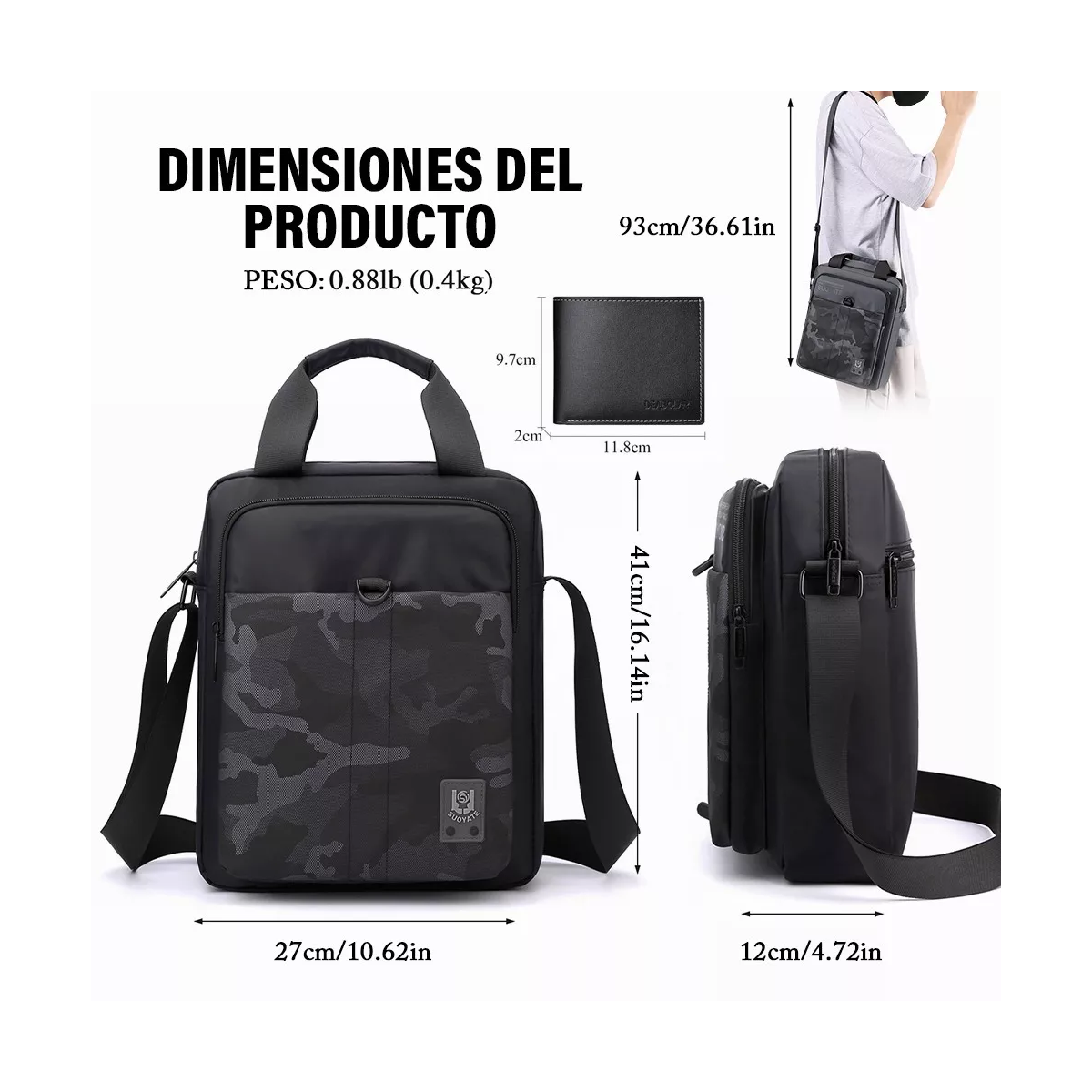 Bolso Mensajero Bandolera Hombre Gran Capacidad,1 Billetera