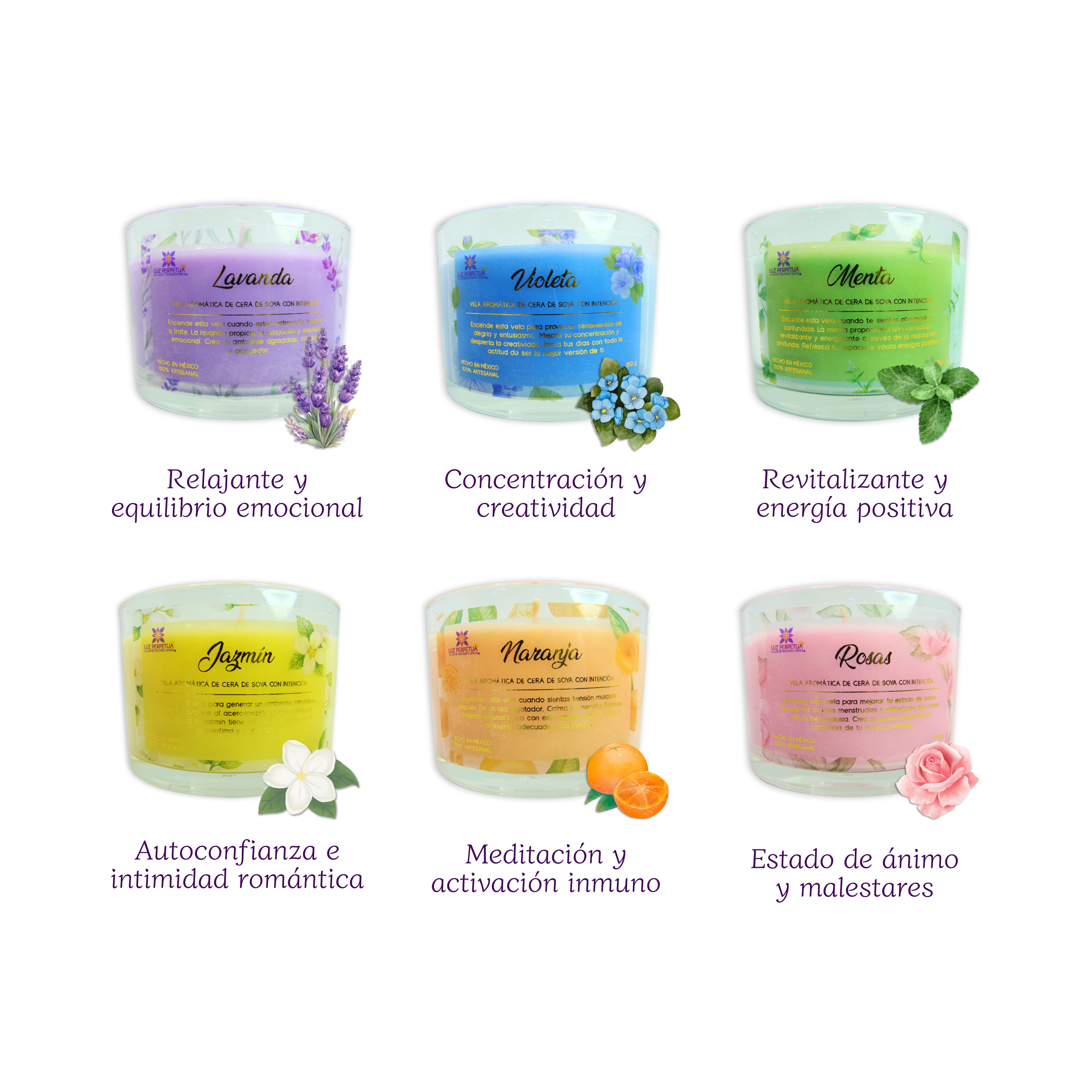 Set de 6 Velas Aromáticas. Estuche Premium de Velas Artesanales. Juego de Velas de Cera de Soya
