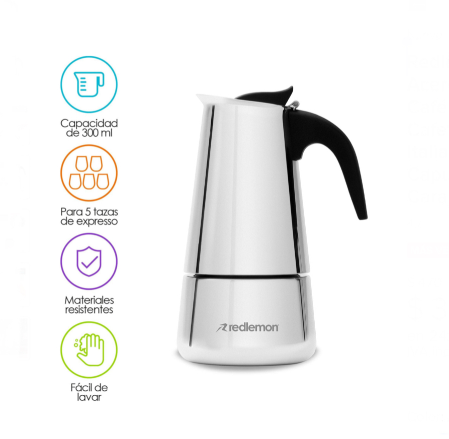 Cafetera Italiana de Acero Inoxidable tipo Moka para Café Espresso .