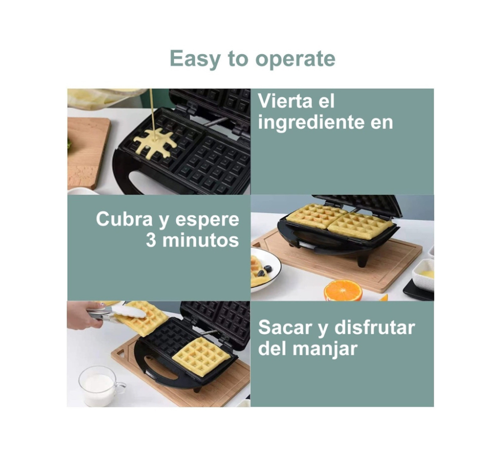 Waflera Electrica Fácil De Limpiar Antiadhere 2 Cuadrados.