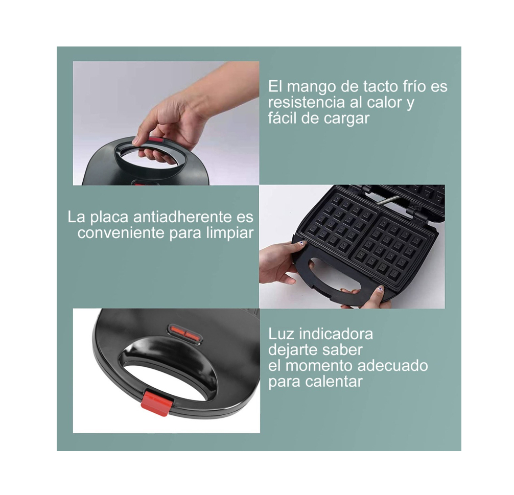 Waflera Electrica Fácil De Limpiar Antiadhere 2 Cuadrados.