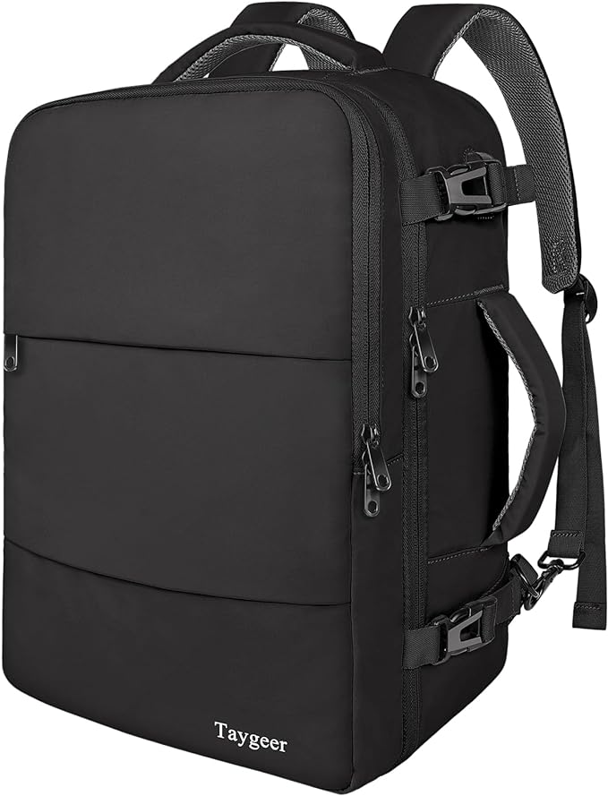 A Mochila de Viaje para Computadora Portátil, Maleta de Viaje Aprobada por Avión para Hombres y Mujeres con Puerto de Carga USB, Bolsa de Equipaje de 35 L Aprobada por la TSA de 15,6 Pulgadas, Negro
