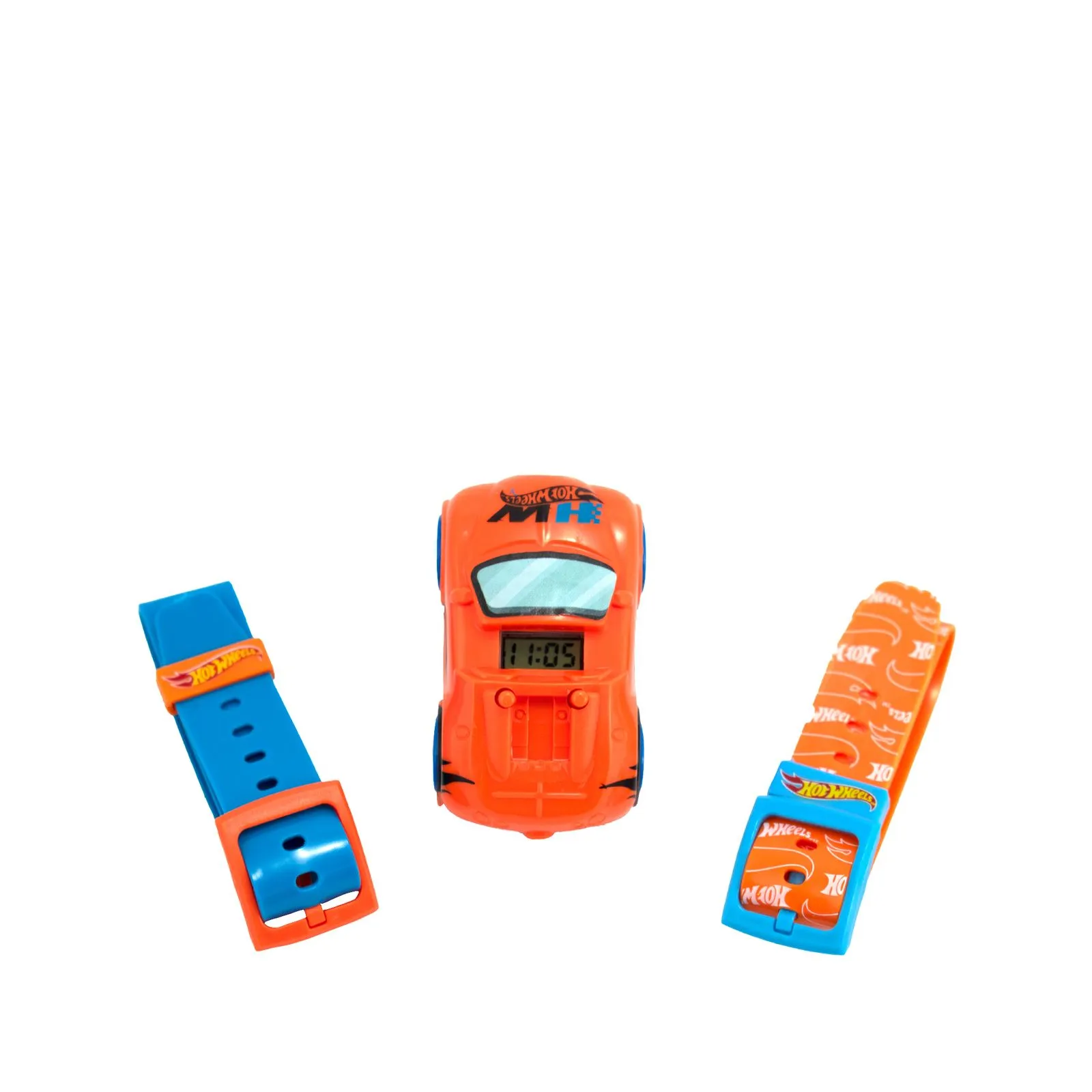 Hot Wheels Reloj de Juguete con Auto de Carreras, Incluye Correas y Stickers