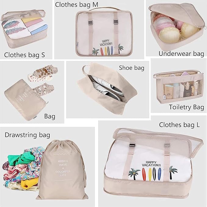 A Organizadores de Viaje para Maletas,12 en 1 Set de Organizador de Equipaje,Impermeable Organizador de Maleta, para Ropa Zapatos, Cosméticos de bolsas organizadoras de viaje.